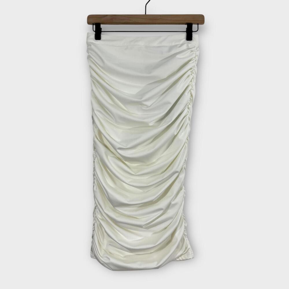 Missguided Peace + Love Women’s Size 4 White Stretch Ruched Zip Midi Skirt New